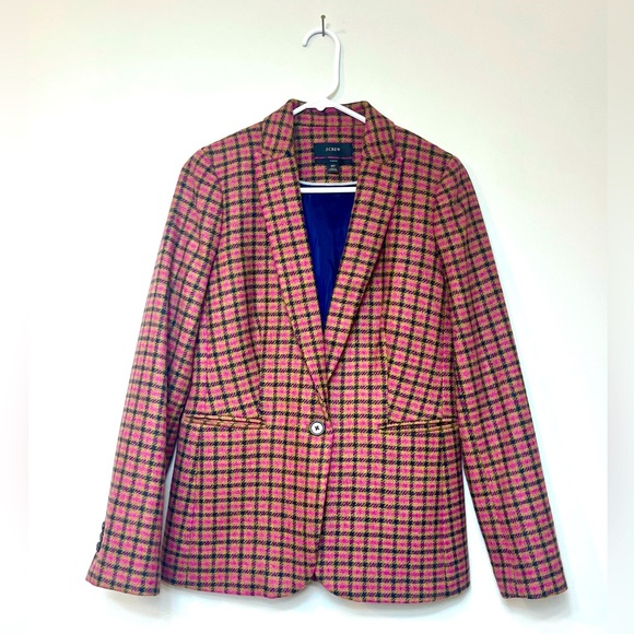 $269 J Crew Parke Jkt Blazer Regent Pink Houndstooth Moon Tweed Schoolboy Sz 6T - Picture 2 of 6
